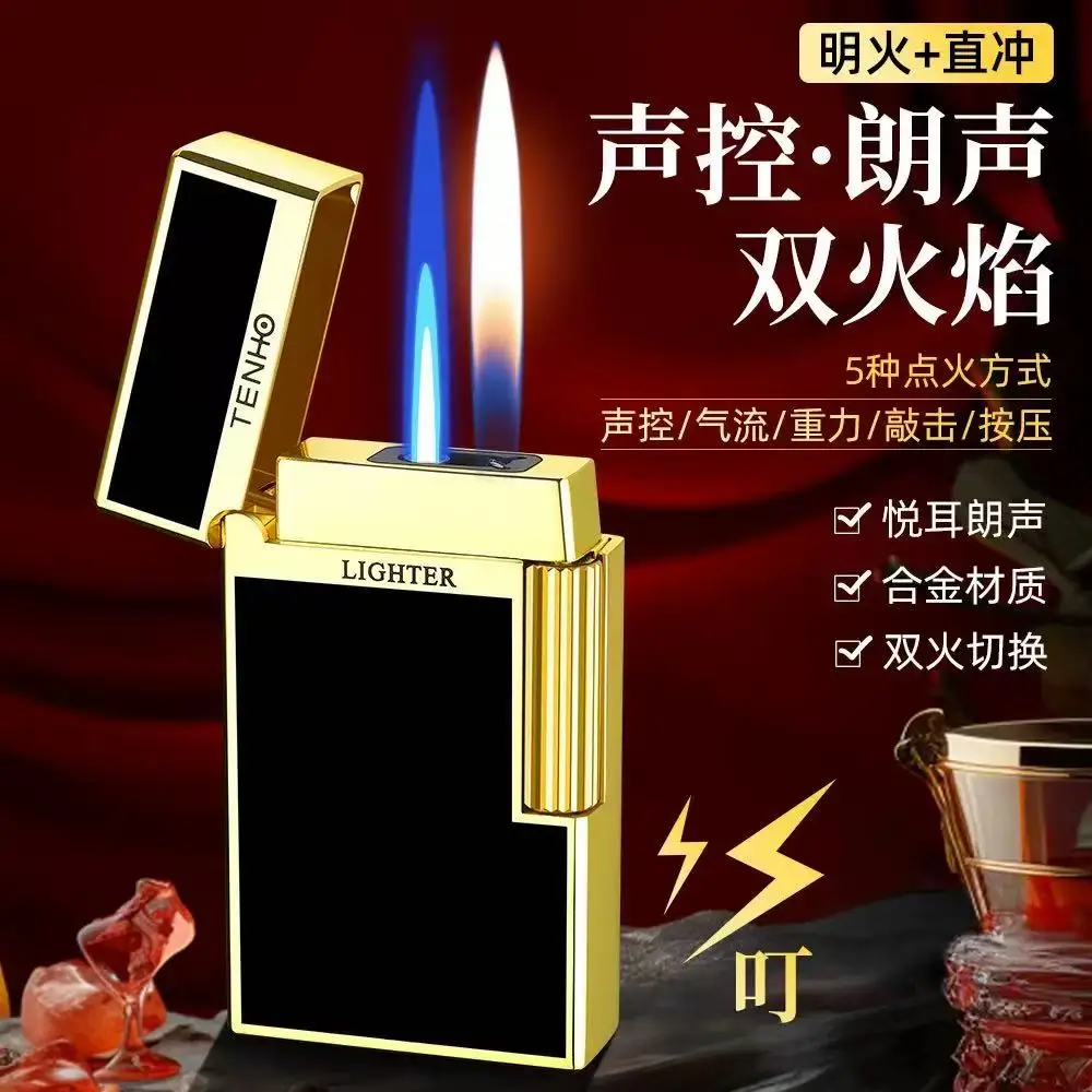 Inductive Sound Control Lighter, Inflatable Lighter, Dual Flame Switch, Loud Sound Lighter, High-end Gift, Trendy