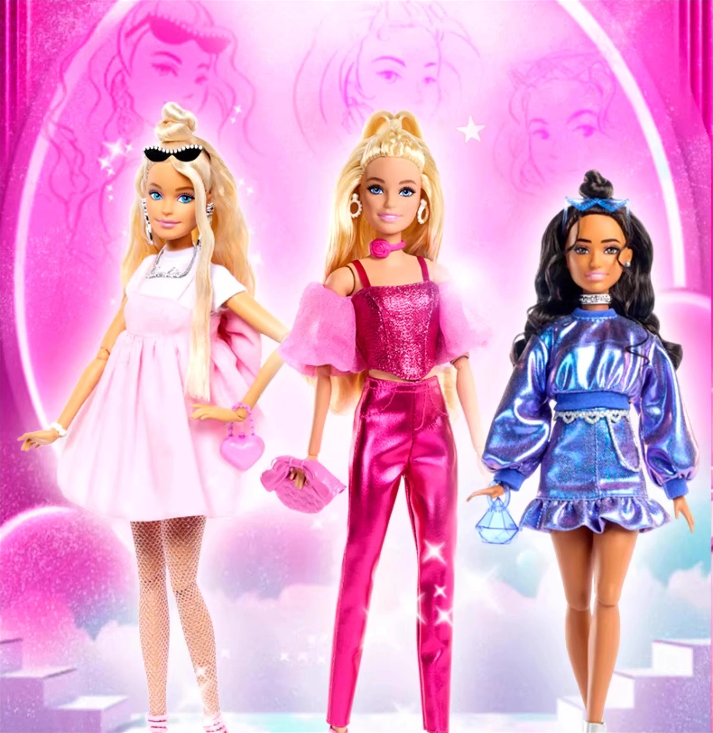 Bonecas barbie originais estilo deluxe 1/6, brinquedos para meninas, colar rosa, bolsa em formato de arco, calças rosa, óculos de sol azuis, moda feminina
