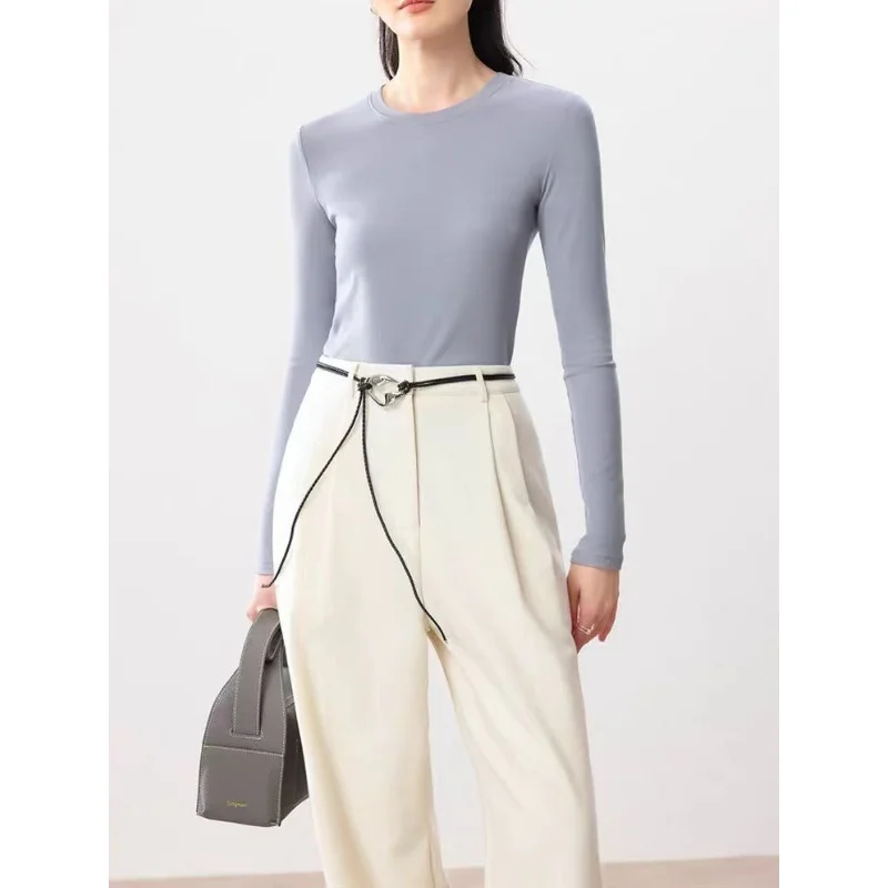 

Зимняя шелковая рубашка из толстого матового шелка, женская двойная теплая эластичная тонкая футболка с подогревом и длинными рукавами, топы