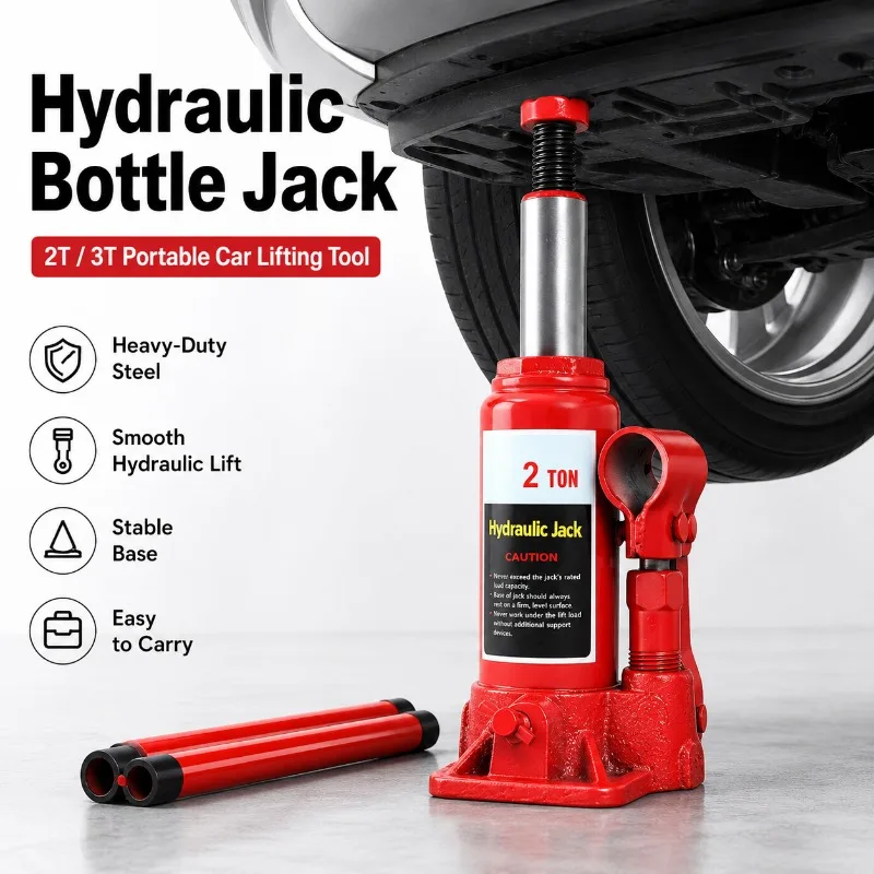 2T 3T 5T Hydraulic Bottle Jack Heavy Duty Manual Car Jack Adjustable Vehicle Lifting Tool for Auto Repair Garage Emergency