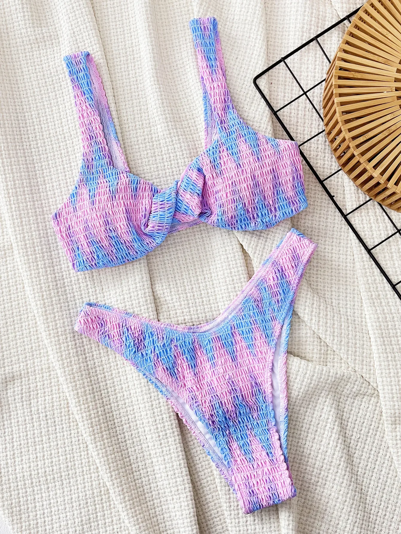 Damen-Badeanzug, rosa Batikmuster, süßer und sexy rückenfreier Bikini, hochwertiger zweiteiliger Camisole-Badeanzug, neues Sommermodell 2025,