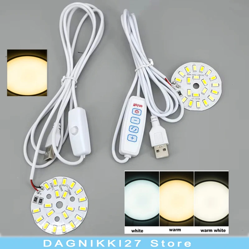 

50 мм USB DC 5 В с регулируемой яркостью, теплый белый природный светодиодный чип 5730 SMD Светодиодная лампа DIY Ночник Регулируемая лампа Диммер для чтения v