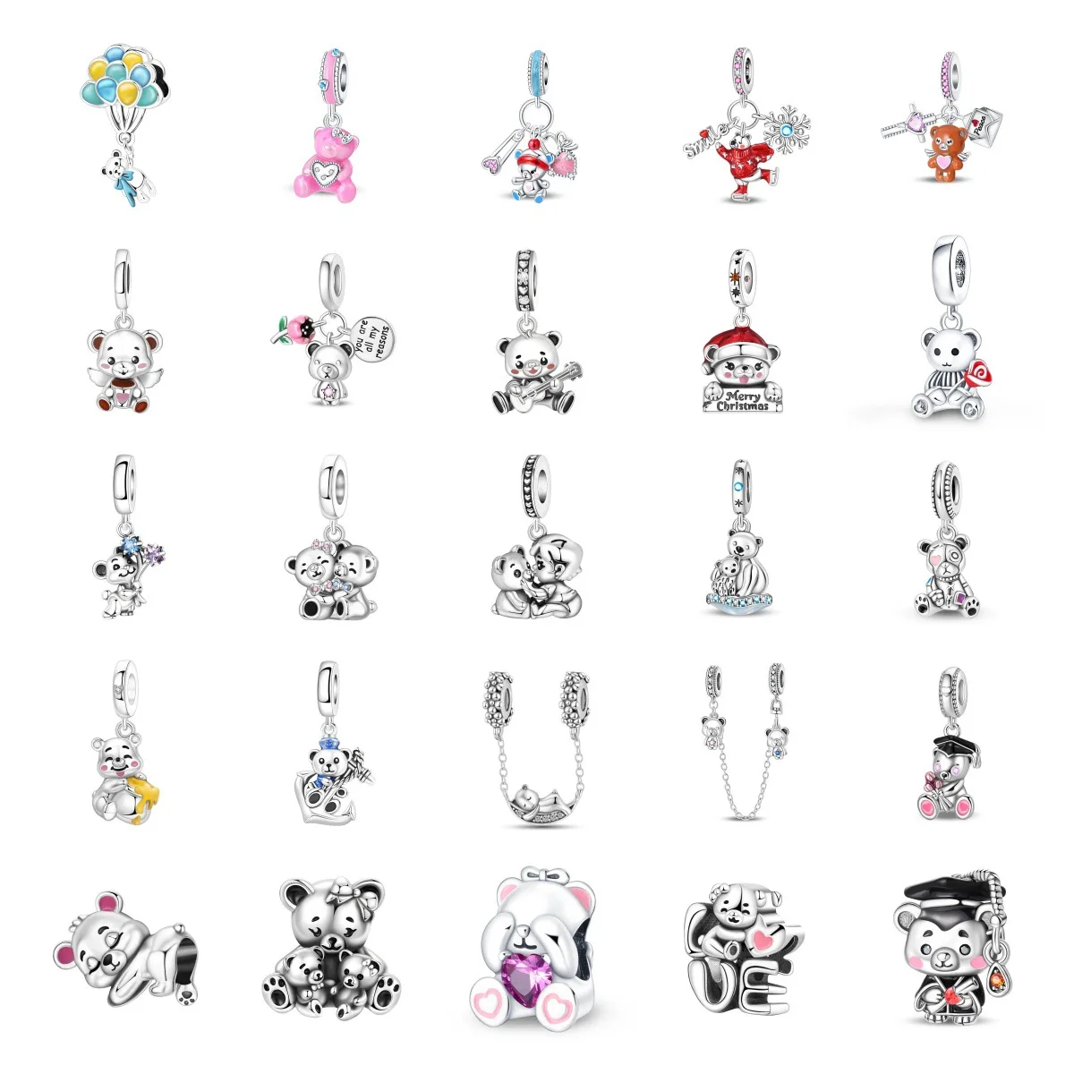 Spot-on charming animal teddy bear pendant bead jewelry accessory bracelet copper plated silver cross-border