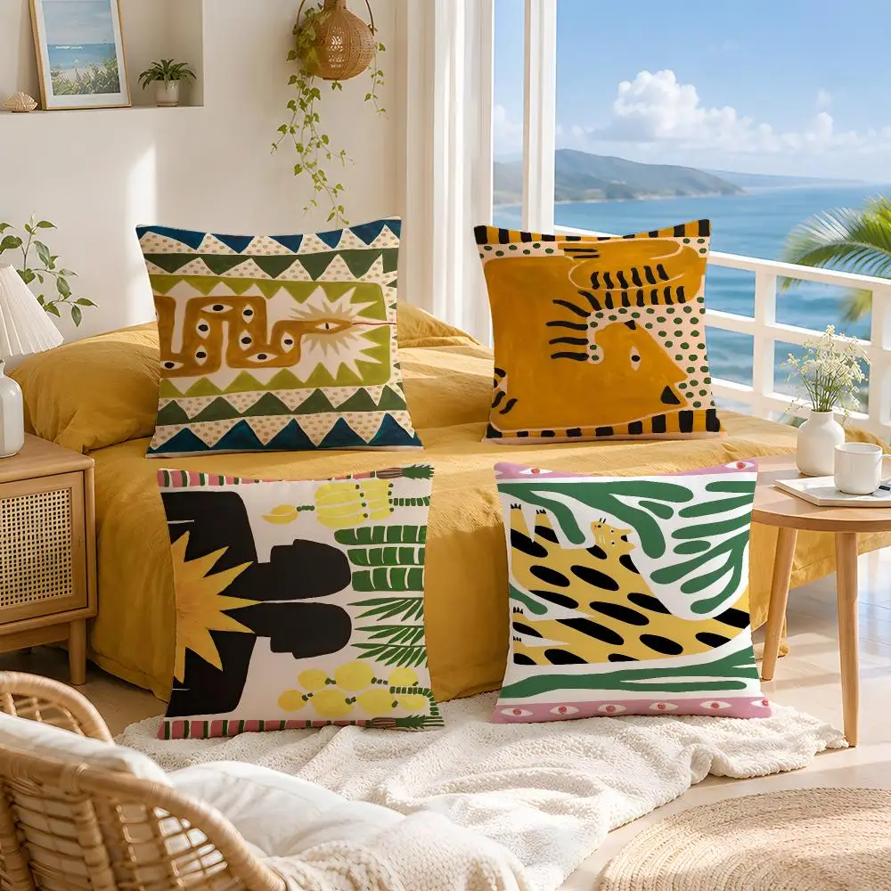Ancient Egypt Tiger Cushion Cover Throw Pillow Short Plush Fresh Natural Cushion for Living Room Sofa Ornament Present Gift