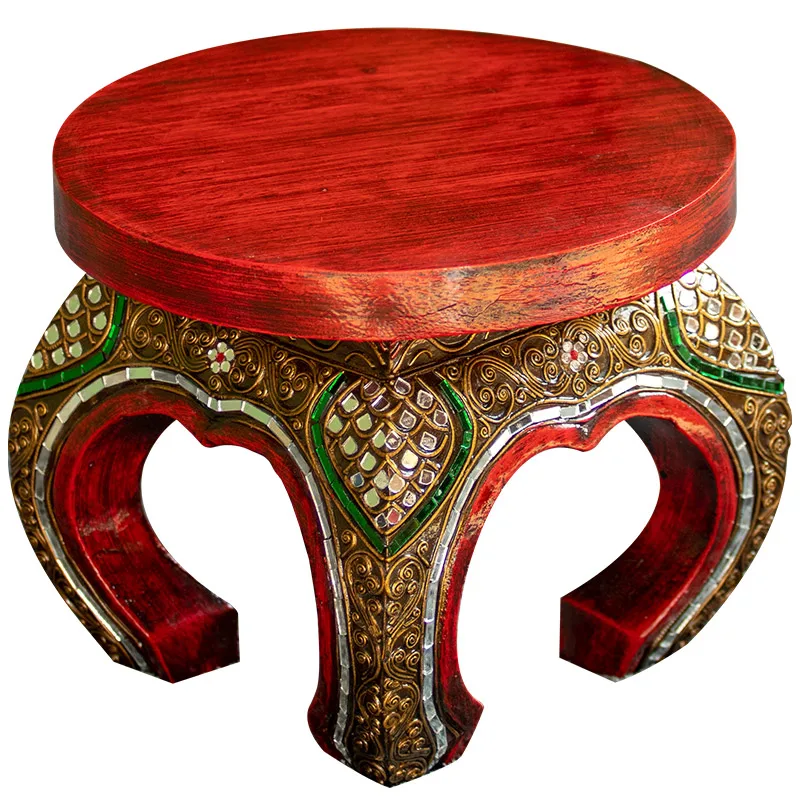 Thailand Solid wood stool South East Asia Furniture Household Thai foot wash low stool Wood small bench Internet celebrity round