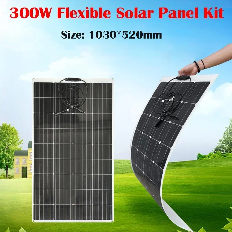 

300W Solar Panel Kit Charge for 12V Battery Protable Flexible Solar Cells Battery Charger for Camping Car Yacht RV Mobile Phone