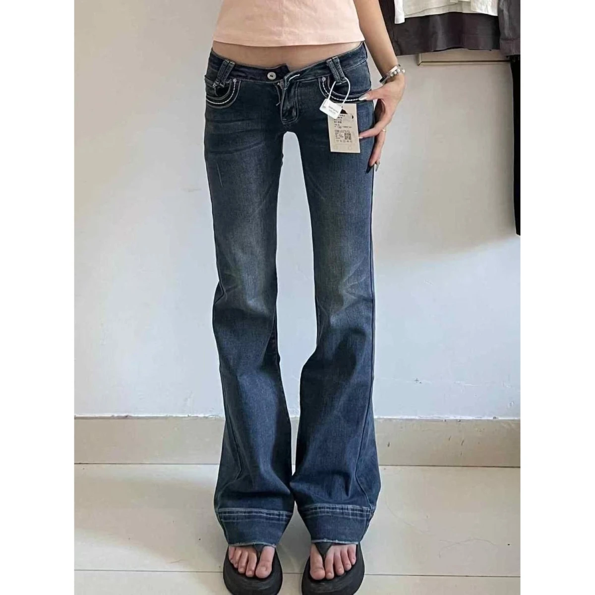 

Low Waist Bell Bot Denim Jeans Women's Spring Summer Slimming Stretchy Ankle-Length Casual Cotton Polyester Blend