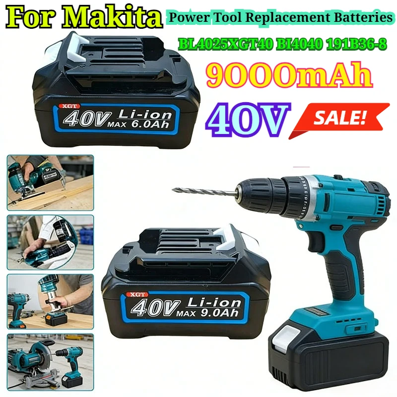 

Литий-ионный аккумулятор 9000 мАч 40В Max для Makita BL4025 XGT40 BL4040 191B36-3, сменный, перезаряжаемый, для электроинструментов