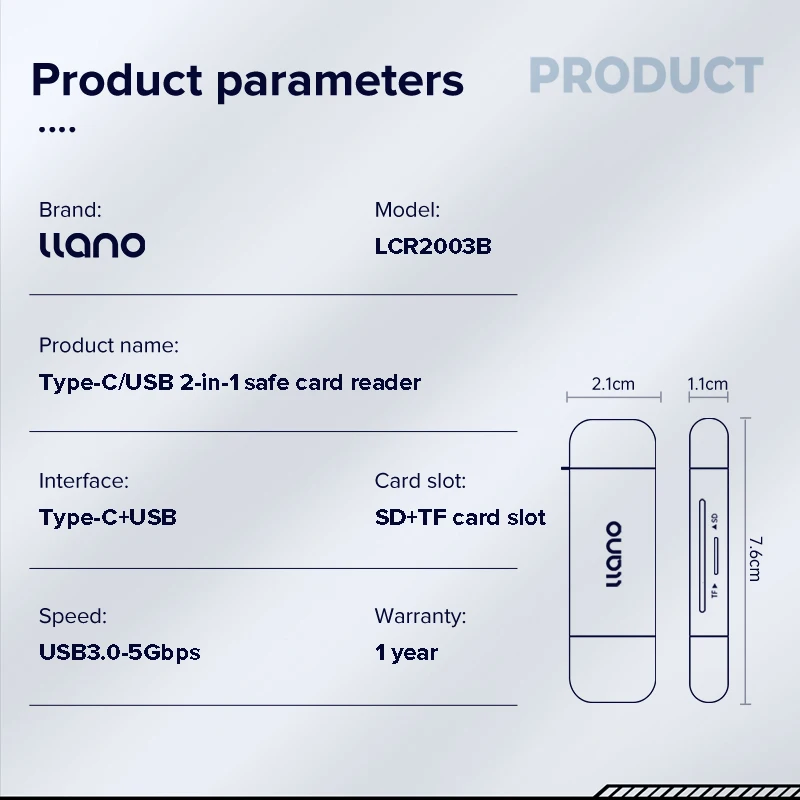 LLANO 카드 리더기 Type-C USB 3.0 SD TF 마이크로 SD 메모리 카드, PC/전화/태블릿과 호환 가능