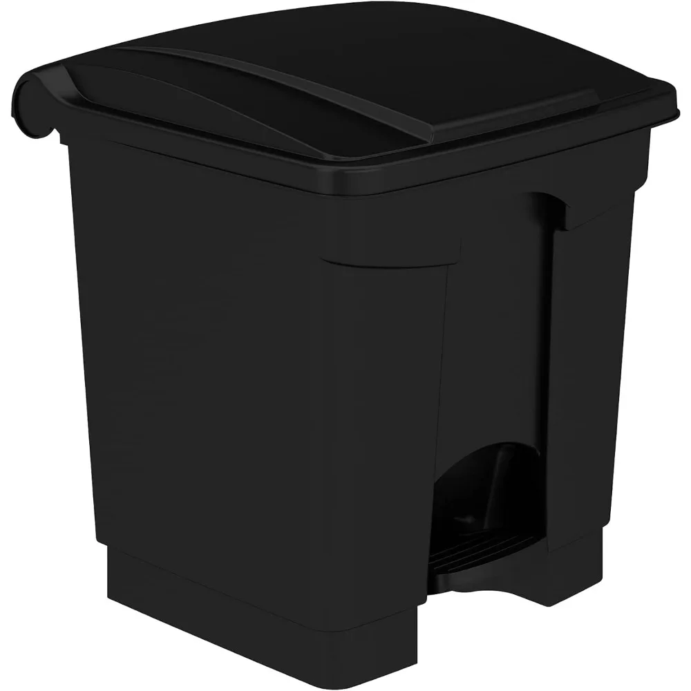 

Step On Plastic Trash Can with Foot Pedal, 8 Gallon Garbage Can for Kitchen, Indoor or Outdoor Use, Hands Free, Black