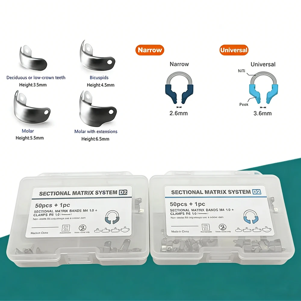 

Профессиональная секционная зуботехническая система: металлические бандажи и никель-титановые обжимные кольца для точных реставраций