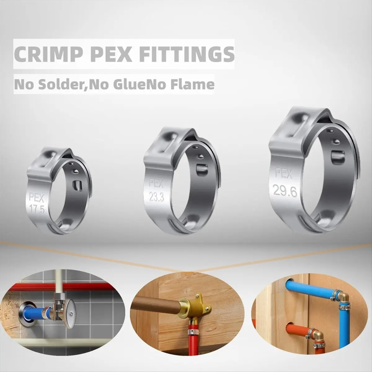 【POPULAR PICK】60PCS 3/4 Inch PEX Clamps, Stainless Steel Single Ear Hose Clamps for PEX Pipe Fitting Connections