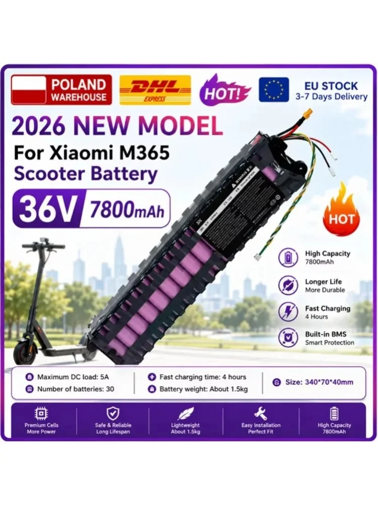 7800mAh 36V Akku geeignet für Xiaomi M365 M356 Pro, spezieller Akkupack, 36V 10s3p wiederaufladbarer Lithium-Ionen-Akkupack, wasserdichte Bluetooth-Kommunikation.
