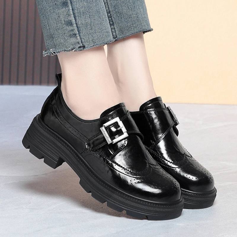 

British Style Loafers Versatile Thick-Soled Retro Small Leather Shoes Women's Spring And Autumn Deep-Mouth Single Shoes Simple