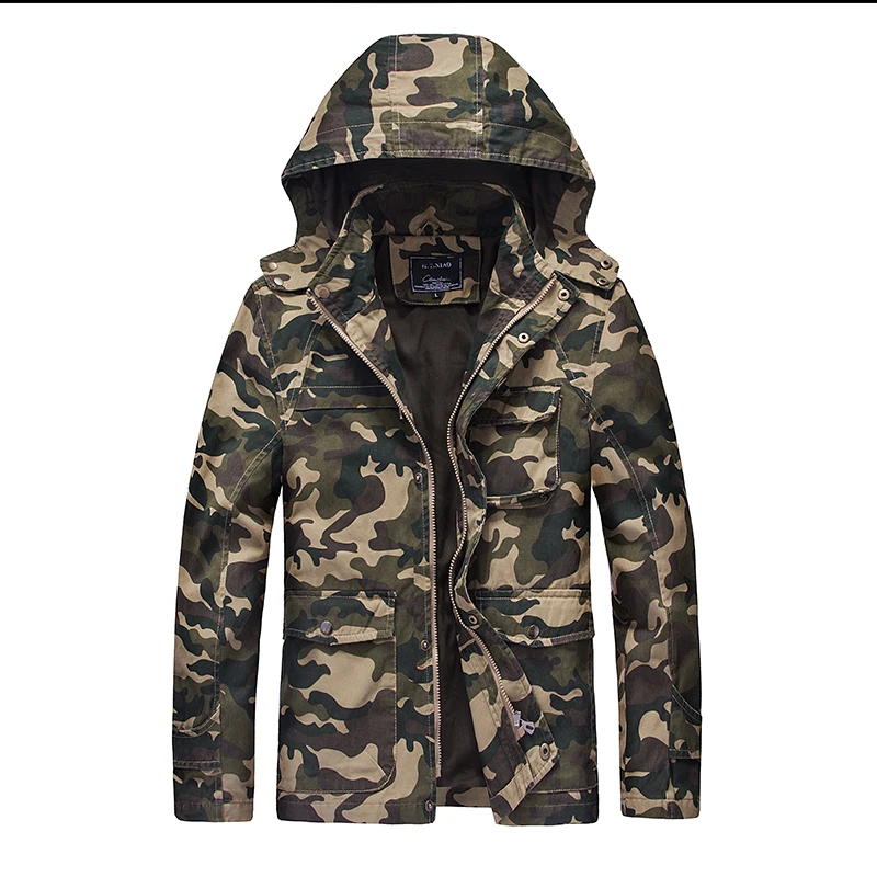 Men's Work Jacket 2024 Spring and Autumn Season New Detachable Hat Design Outdoor Camping Camouflage Coat Men's Flying Jacket