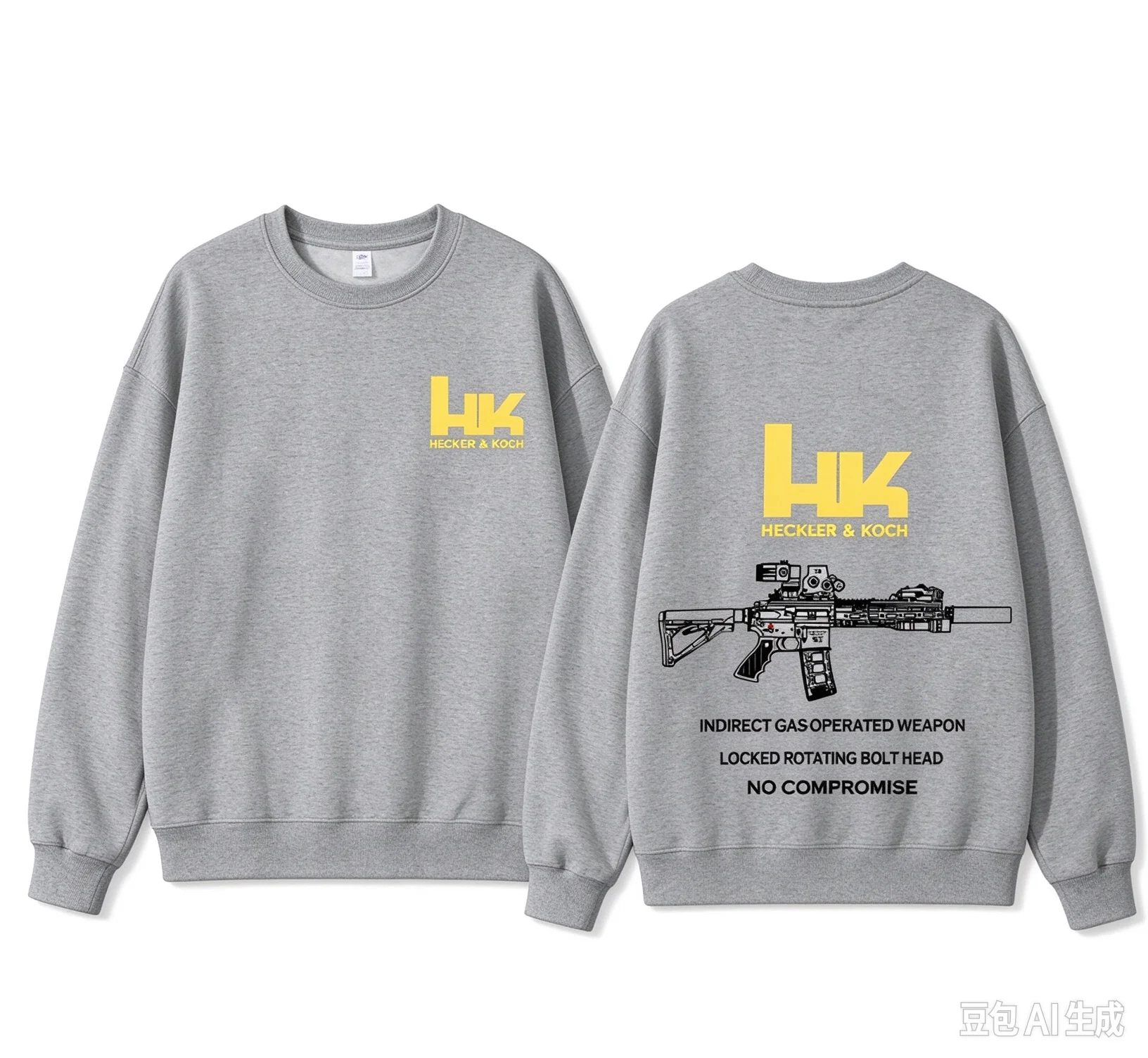 Crewneck Tactical Graphic Sweatshirt, Men Women Unisex Casual Loose Pullover, Black Gray Streetwear Tops
