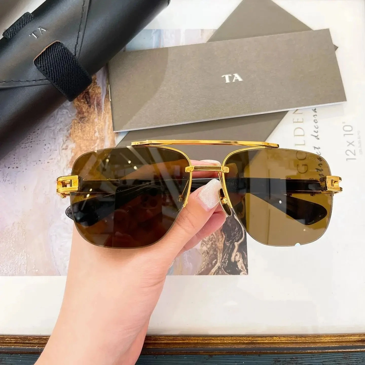 

Authentic For DIYTA DT GRAND-EVO ONE DTS138 Brown Lens Men Women Sun Glasses Acetate Frame UV400 Rimless Couple Eyewear With Box