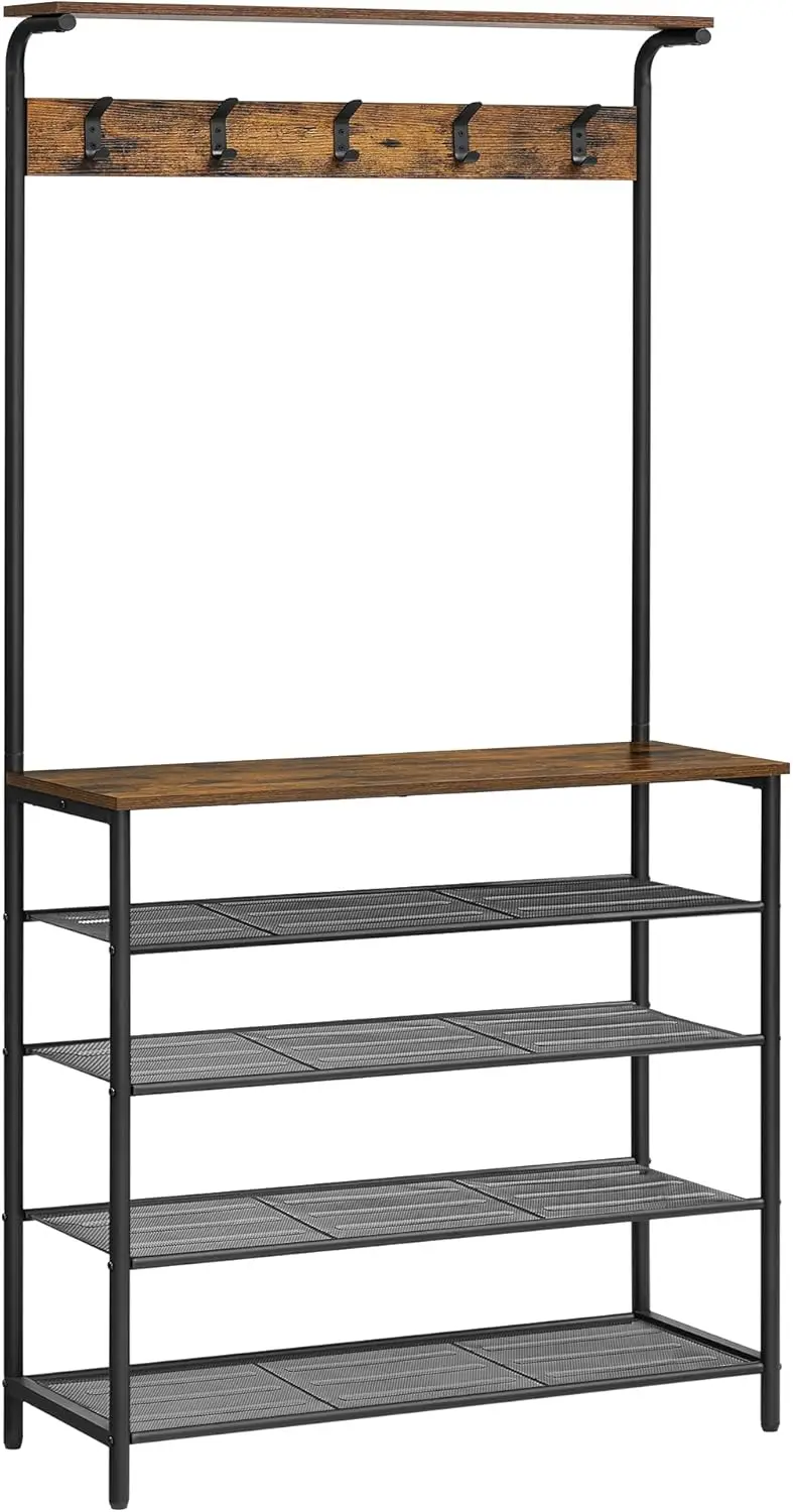 VASAGLE coat rack wardrobe, shoe rack with 5 levels, bench seat