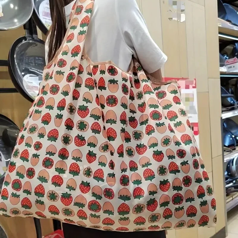Large Cartoon Foldable Portable Shopping Bag,Eco-friendly Folding Bag Creative Portable Printed Portable Storage Bag
