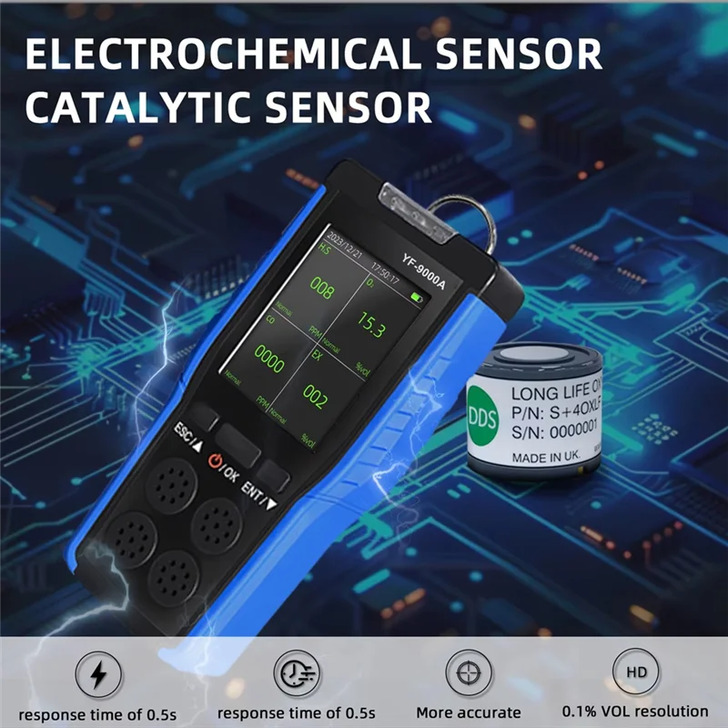 Sensor Gas 9000A, Detektor Gas Genggam, Pengukuran O2 EX H2S CO, Penganalisis Keamanan Industri Monitor Kualitas Udara-ABJU
