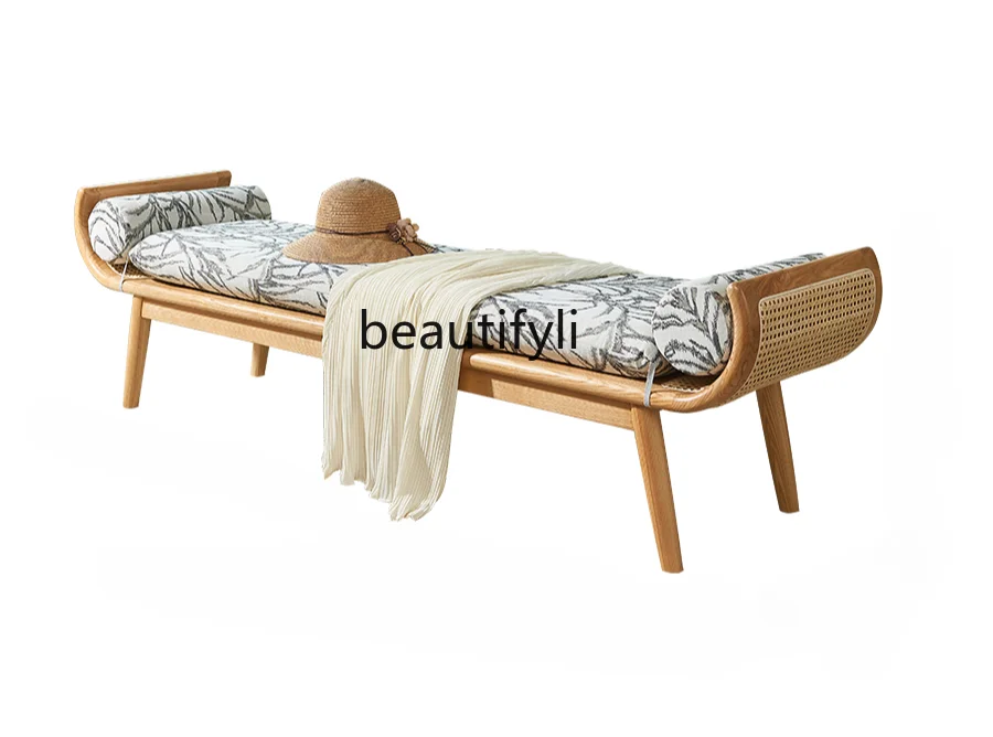 

Solid Wood Bench, Door Shoes Changing Bench, Silent Style Simple Rattan Woven Bed End Stool Bedroom Dining Room