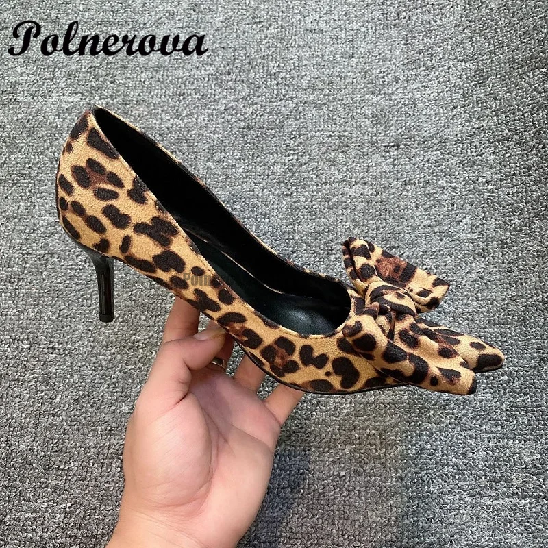 Luipaardprint Strik Hoge Hak Pumps Herfst Damesschoenen Puntige Teen Pumps Luxe Feestjurk Schoenen Merk Dameshakken Nieuw In