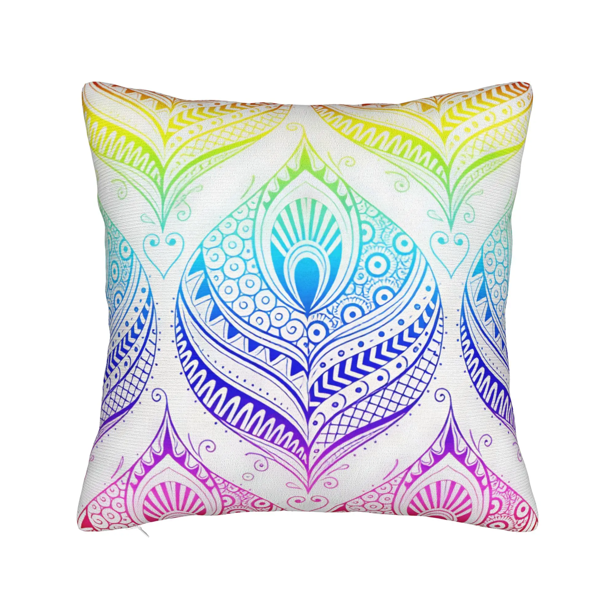 Colorful Ethnic Pattern Peacock Feather Mandala Pillow Case  Soft Pillow Cover For Living Room Sofa Cute Funny Pillowcases
