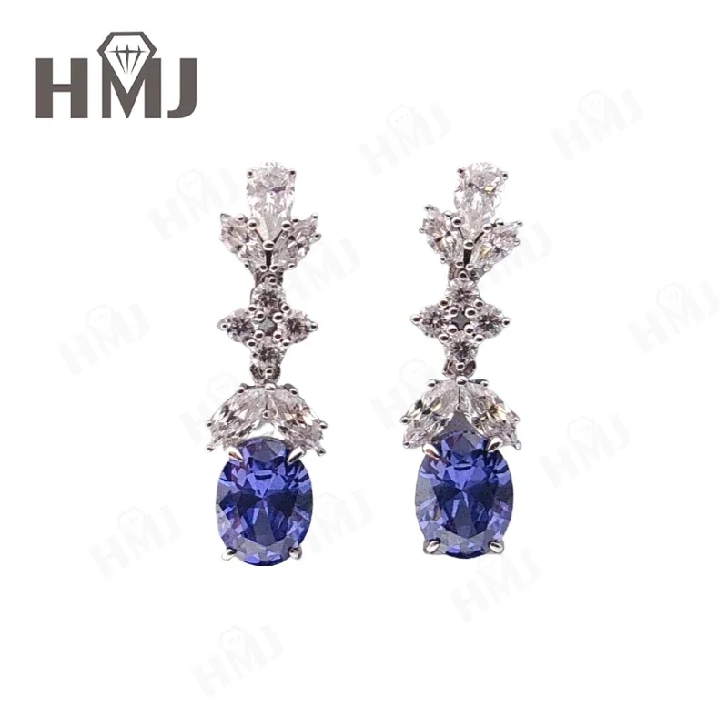Edelstein-Ohrringe, gezüchteter Rubin, Saphir, ovaler Schliff, Moissanit, Marquise, rund, birnenförmig, S925 Sterling Silber Charms, luxuriös, trendig – Detail 11