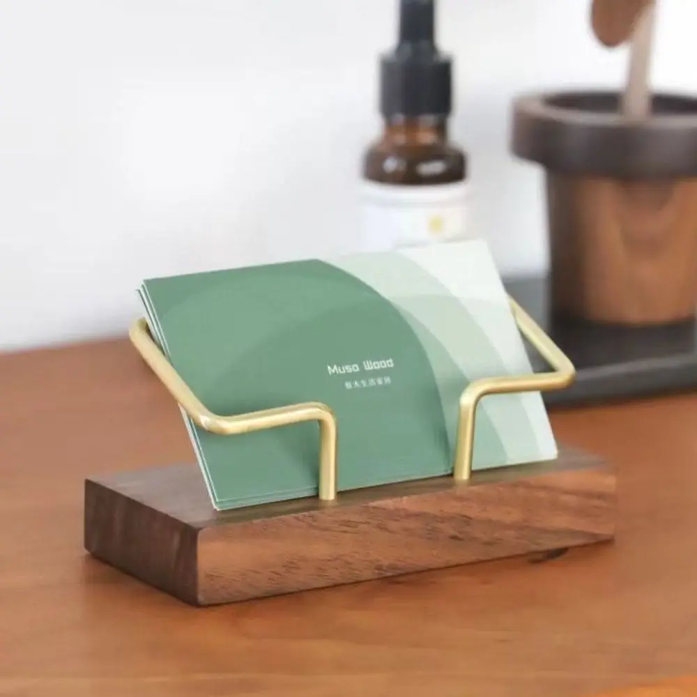 Tabletop Shelf Business Card Holder Card Storage Beech Wood Wooden Card Holder Metal Walnut Wood Cards Display Stand Manager