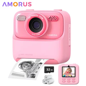 Amorus Anak-anak Kamera Instan 1080P HD Dual Lens Selfie Kamera Digital untuk Anak Perempuan Anak Laki-laki Hadiah Ulang Tahun Natal Mainan dengan Cetakan 32G 12 kamera mainan penjualan terbaik - №