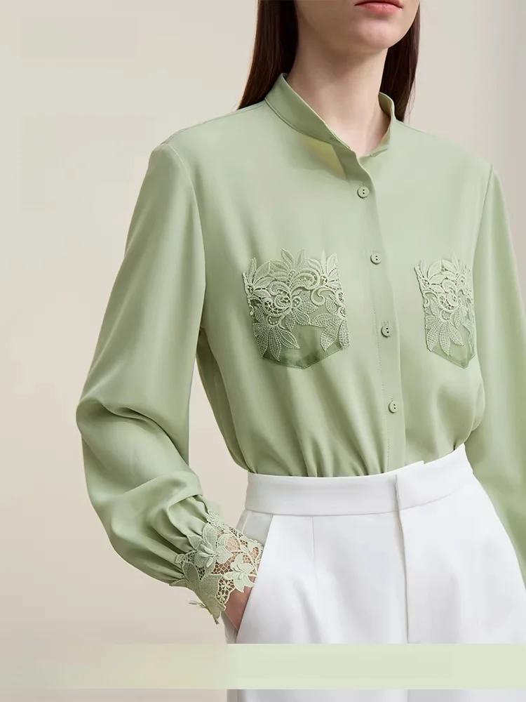 

Ele Commuter Sle воротник-стойка кружевной шифоновый топ женский свободный крой длинный све повседневное модное весеннее новое поступление