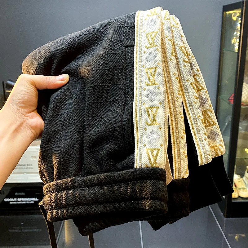 Light Luxury Casual Pants Men's Autumn and Winter Fashion High-End Embroidery Casual Loose Tappered Knitted Printed Sports Pants