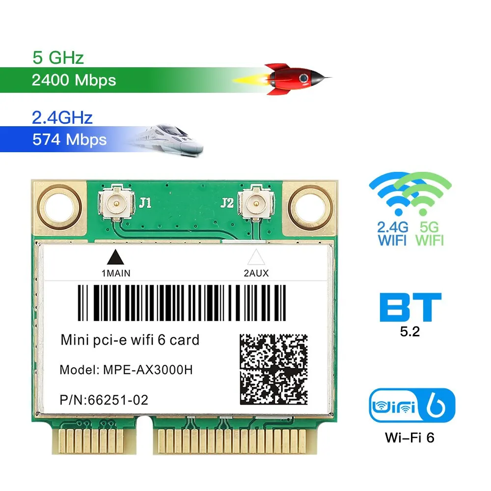 FENVI WiFi 6 Karta 2974Mbps Dual Band 2.4G/5Ghz do Bluetooth 5.2 Bezprzewodowa sieć mini PCI-E Karta WiFi 802.11AX Win 10