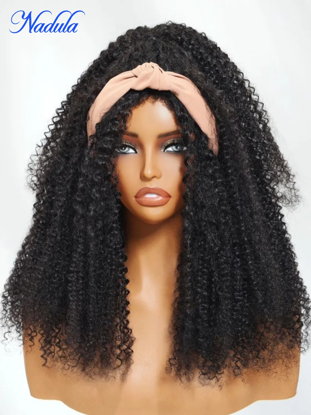 Afro Curly Blend & Secure DrawstringHalf Wig 4C Kinky Curly Human Hair 3/4 Half Wig Beginner Friendly Headband Curly Wig