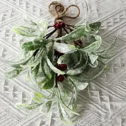 24cm Christmas Mistletoe Decoration With White Berries Artificial Mistletoe Floral Stems Mistletoe Hanging Ornament For Home
