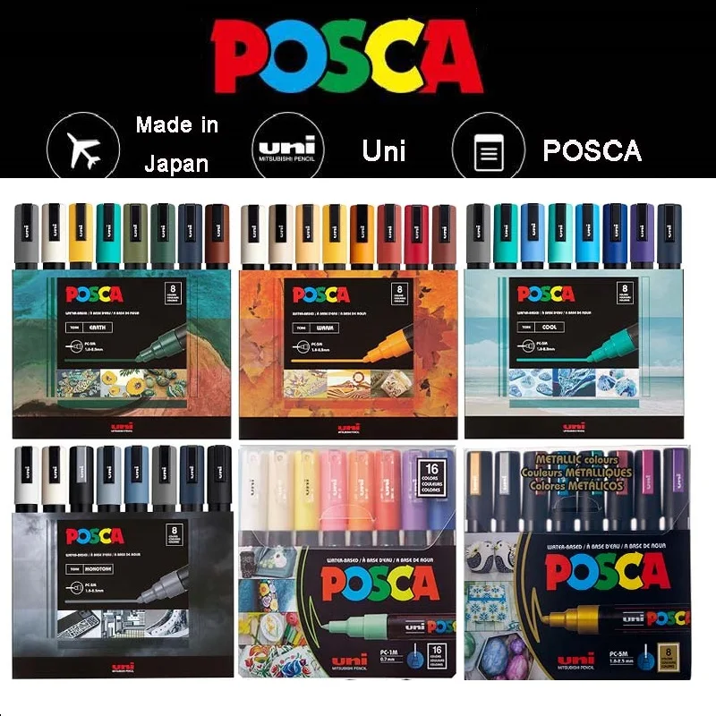 Uni Posca Permanent Color Markers Pen Set Artist Supplies Stationery Full Tip Size Graffiti Professional Drawing DIY Craft Stuff