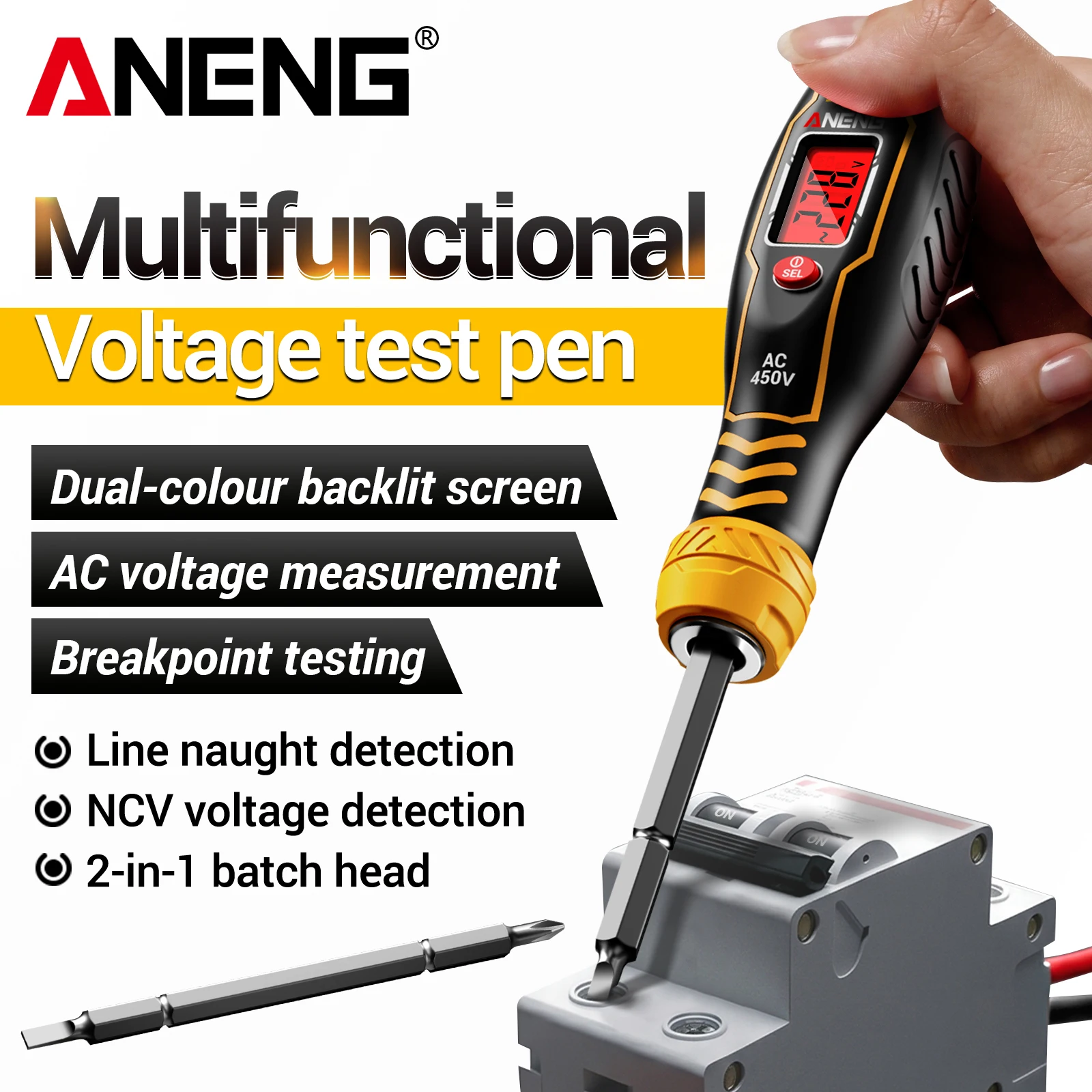 ANENG B29 Voltage Tester Screwdriver Dual Color Backlit Screen 30-1000V AC Continuity Live Neutral Wire Detecto Electrician Tool