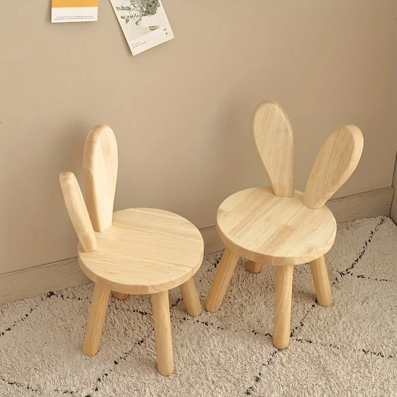 1pc Creative Small Board Stool, Cute Rabbit Ears Solid Wood Small Stool, Decorative Stool Children Chair