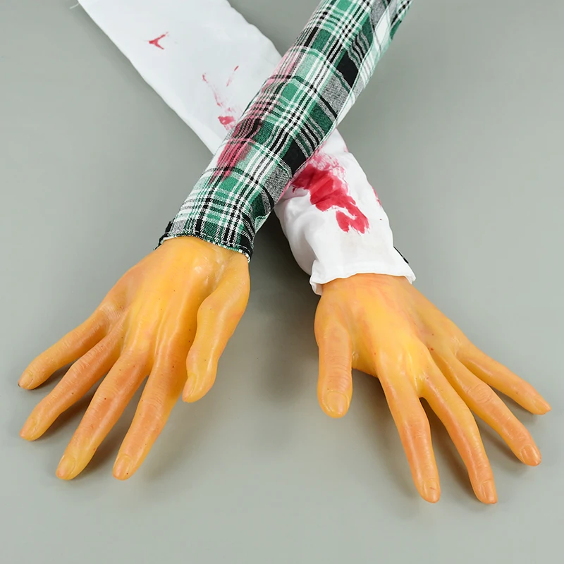 Halloween Horror Fake Arm Hand Scary Simulation Life Size Arm Bloody Halloween Party Decorations for Home Bar Haunted House Prop