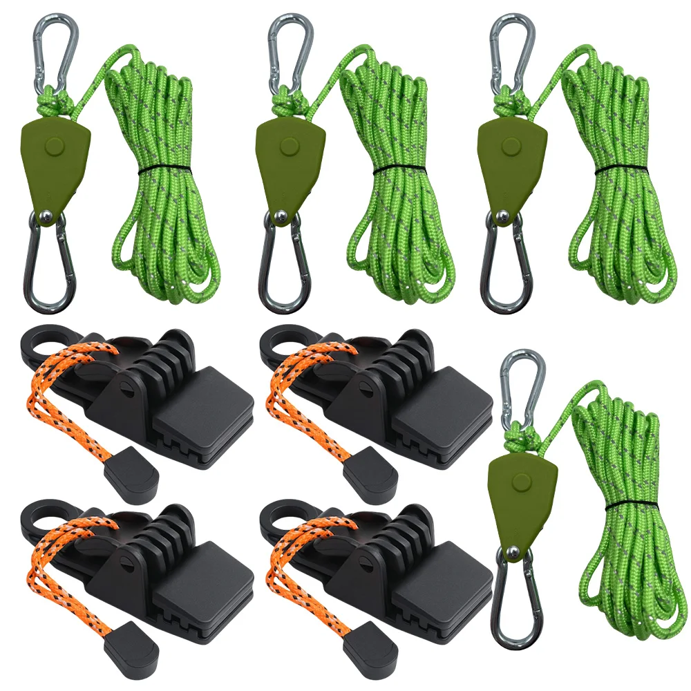 For 4set Reflective Camping Tent Rope Tie Down Fixed Buckle Pulley Tensioner Ratchet Hangers Heavy Duty Tent Clip Tarp Clips