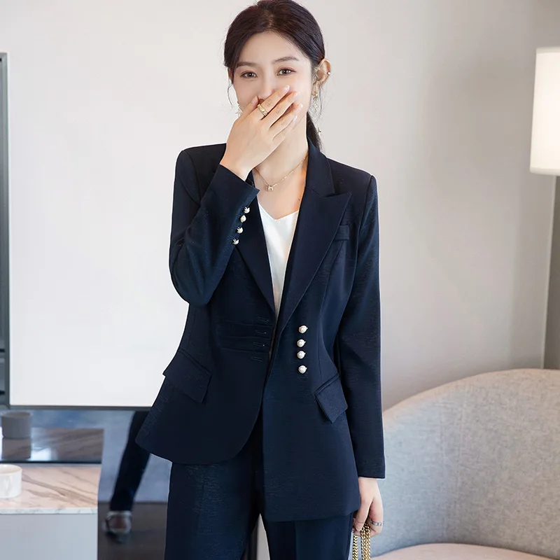 Autumn Winter Long Sleeve Women Formal Pant Suit Female Ladies Green Black Business Work Wear 2 Piece Set Blazer And Trouser