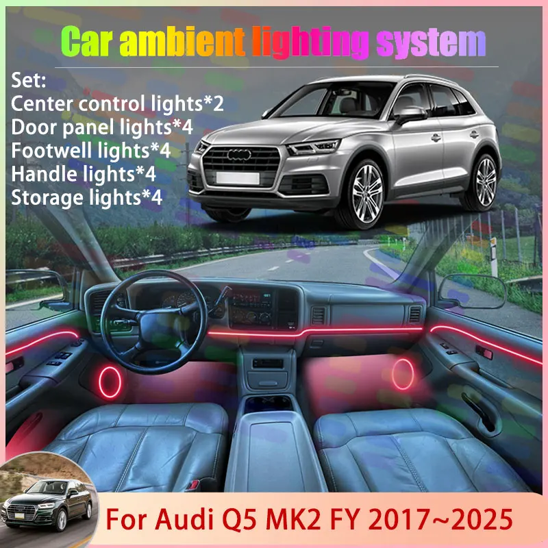 

Для Audi Q5 MK2 FY 2017 ~ 2025 2018 2019 2020 2021 2/18 в 1 автомобильный атмосферный светильник RGB абажур Ensemble Streamer атмосферный набор
