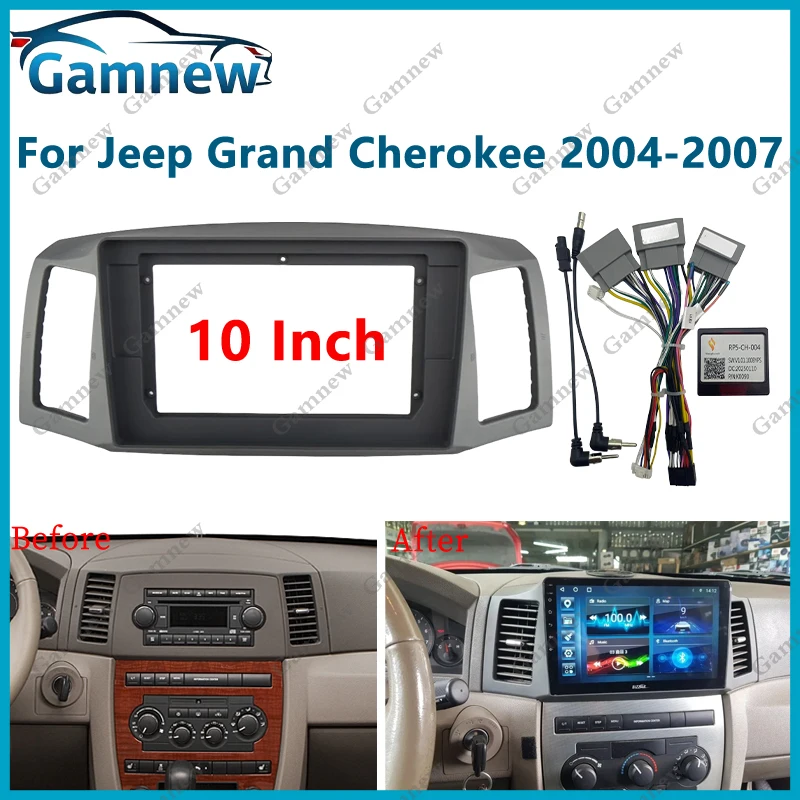 10 Inch Car Frame Fascia Adapter Canbus Box Decoder Android Radio Fitting Panel Kit For Jeep Grand Cherokee 3 (WK) 2004-2007