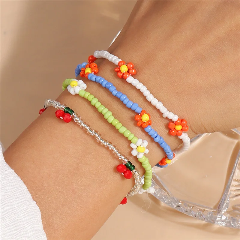 Aihua Handmade Colorful Seed Bead Flowers Charms Bracelet For Women Kids Bohemia Friendship Bracelet Beach Party Gifts view 5
