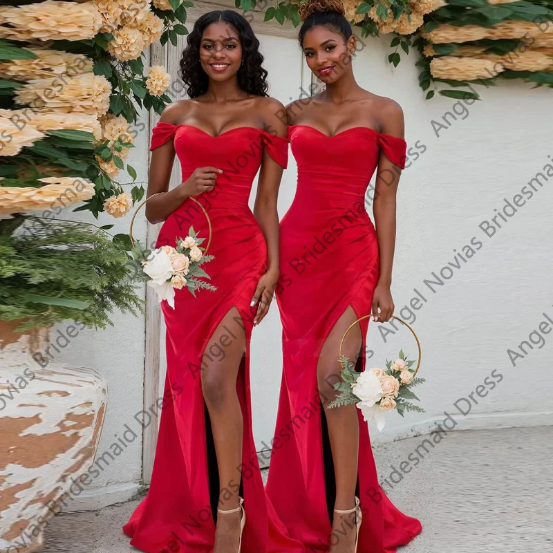 

Customized Long Sexy Red Mermaid Bridesmaid Dresses 2025 with Slit Wedding Guest Party Gowns vestido de madrinha de casamento