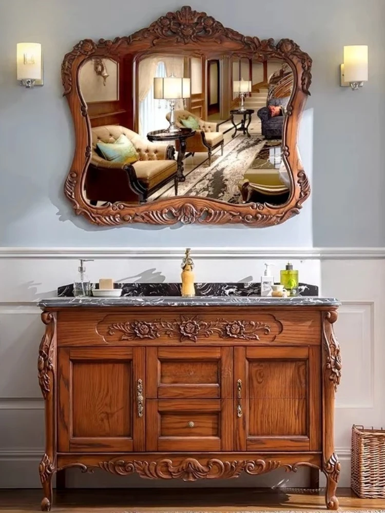 

European bathroom cabinet solid wood floor-to-ceiling bathroom washstand combination