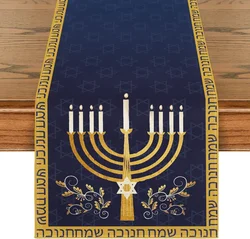 Menorah Hexagram Hanukkah Table Runner Star of David Jewish Chanukah Holiday Kitchen Dining Table Decoration for Party Decor