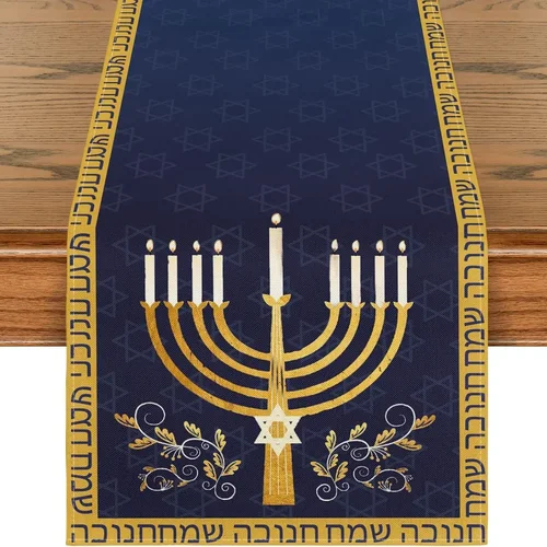 Menorah 육각 하누카 테이블 러너, 다윗의 별, 유대인 차누카, 휴일 주방 식탁 장식, 파티 장식  Best5