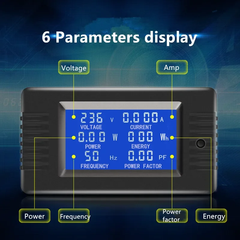 Rhaxel AC Voltmeter Ammeter Energy Frequency 6 in 1 Digital Power Smart Meter Electricity Voltage Watt Kwh 220Volt 5A 10A 100A