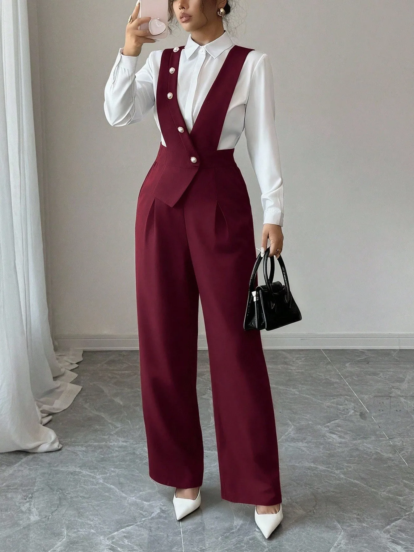 

Весенне-летний женский комбинезон с высокой талией, элегантный, стройнящий, прямой крой, из полиэстера, без рукавов, длинный.